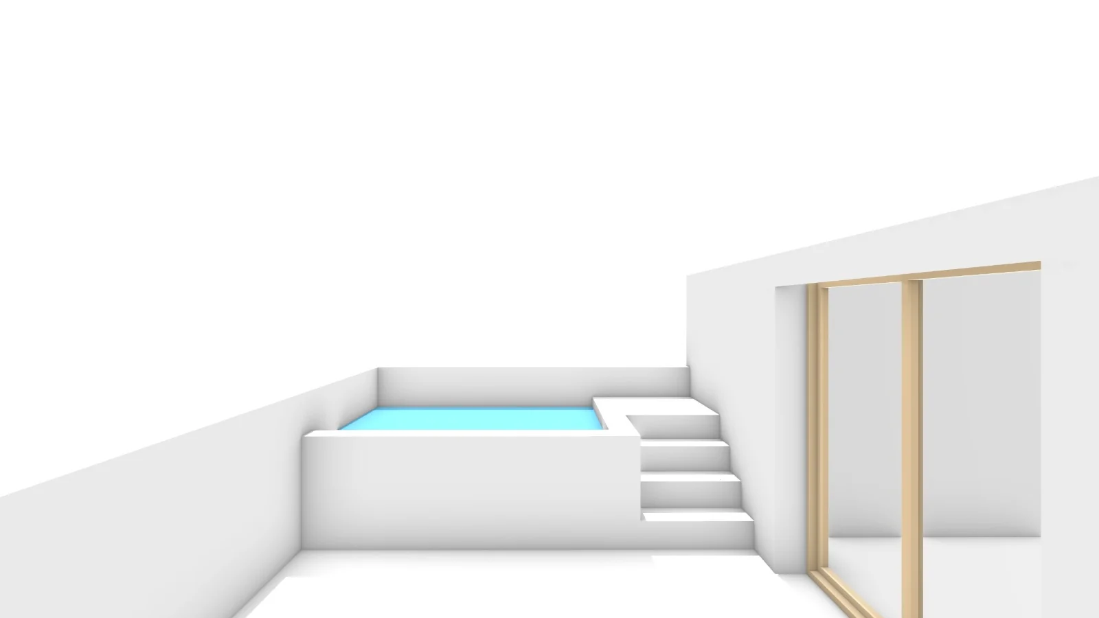 Untextured 3D model of the terrace, with the pool shell and the steps