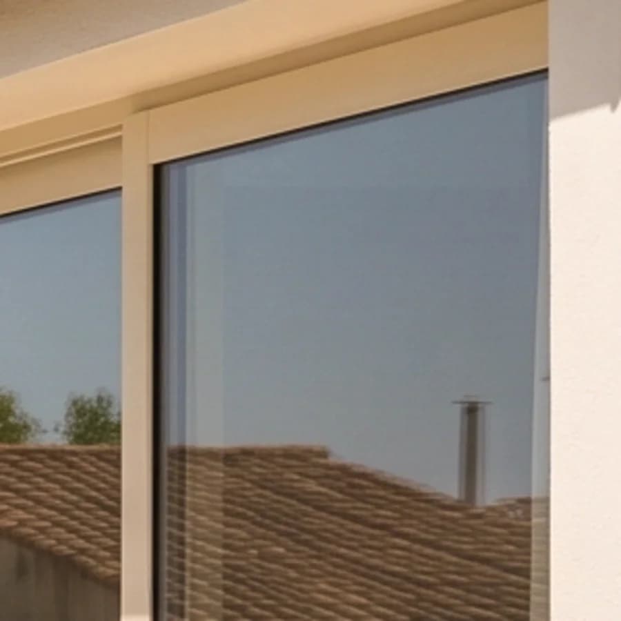 Close-up of the light grey aluminium frame of the sliding door