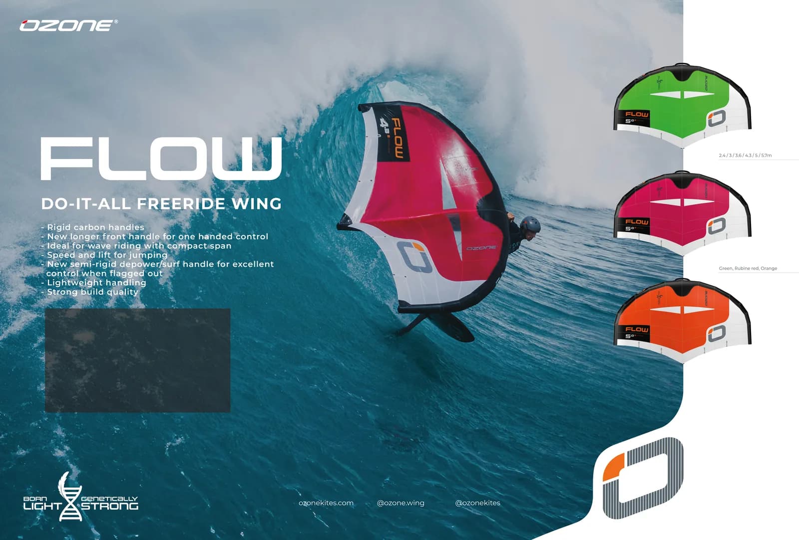 Anuncio de la wing Ozone Flow con las tres versiones de color