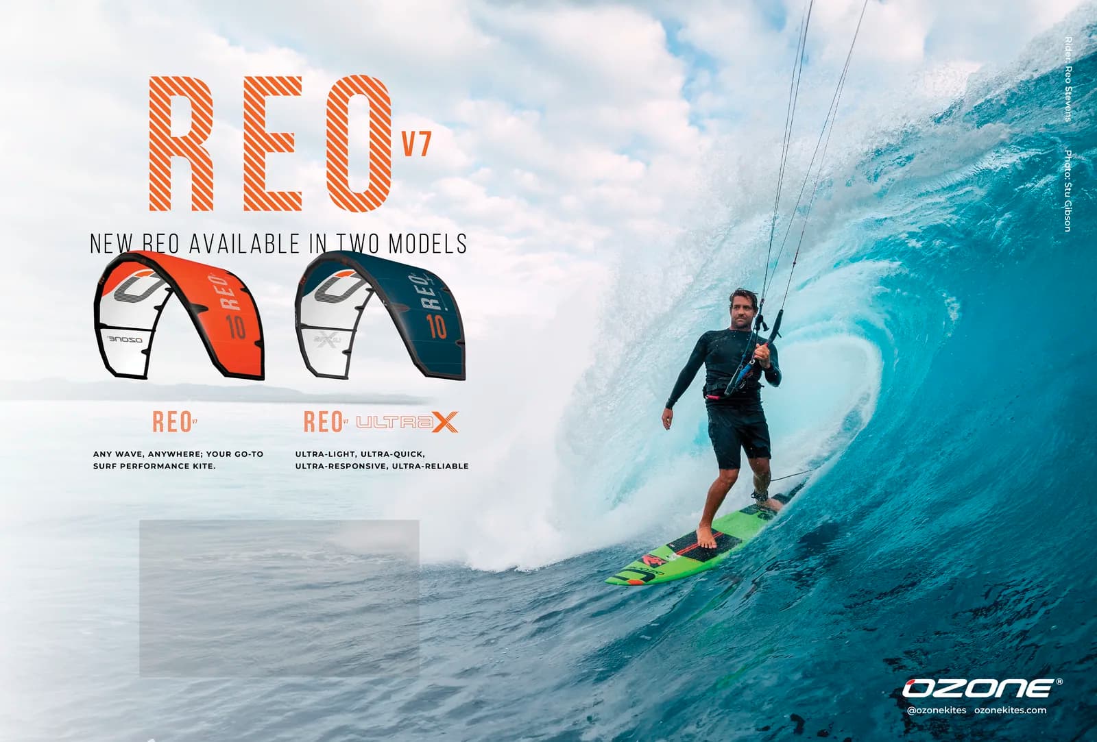 Anuncio del kite Ozone Reo V7, disponible en dos modelos