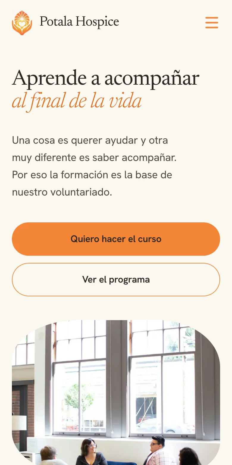 Página de voluntariado en el móvil